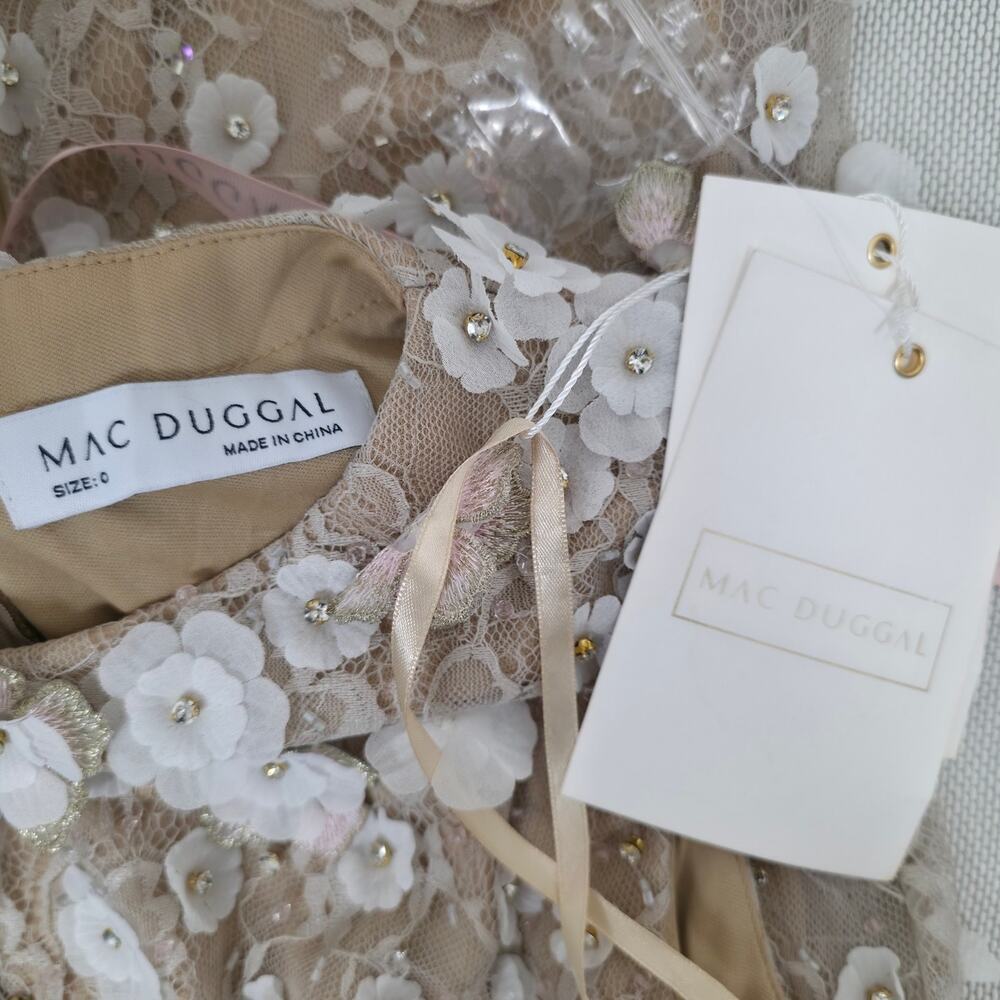 Mac Duggal Nude Ivory Floral Applique Sleeveless Midi Dress Size 0 NWT+I - Picture 12 of 12